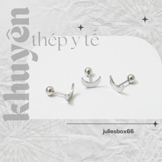   Bán Theo Chiếc   BẤM  Khuyên Tai Nam Nữ Màu Bạc Mặt Trăng Đeo Trái Tai Đuôi Bi Unisex Thép Y Tế Bông Tai Nữ Julies Box 