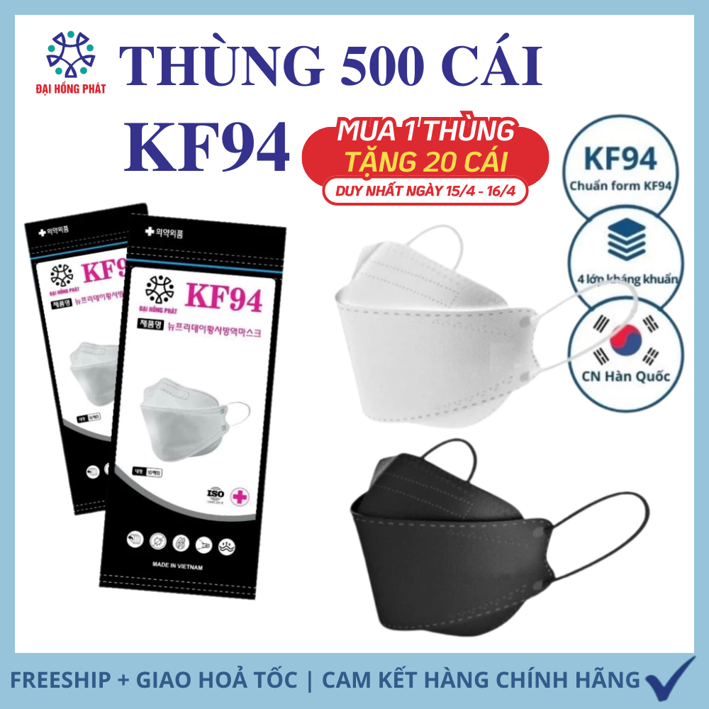 Thùng 500 chiếc Khẩu Trang KF94 ĐẠI HỒNG PHÁT hàng chính hàng kháng khuẩn, chống bụi, chống tia UV