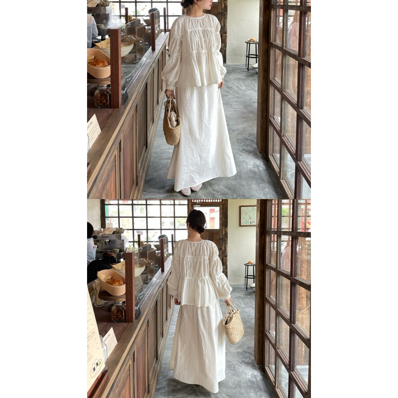 𝐒𝐞𝐫𝐞𝐧𝐚 𝐒𝐞𝐭 (Set áo nhún, chân váy chữ A suông) | BigBuy360 - bigbuy360.vn