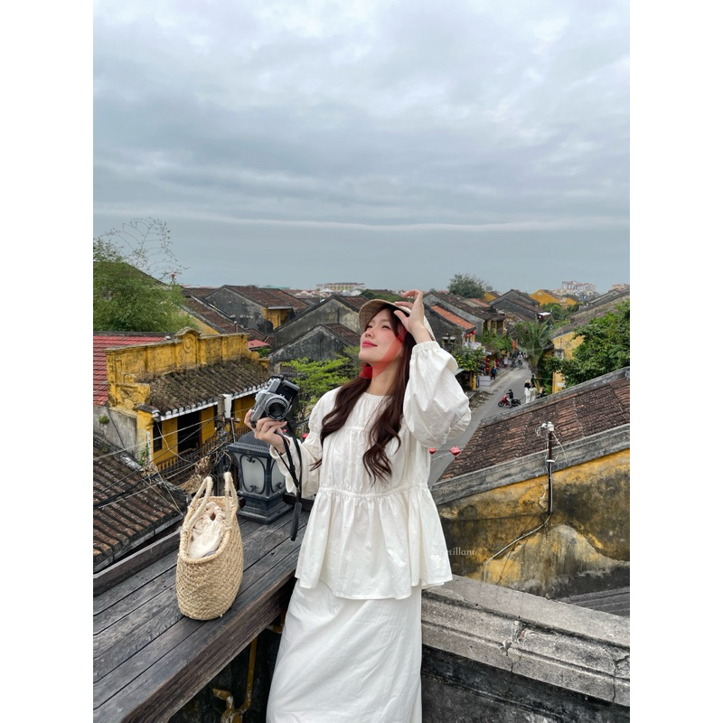 𝐒𝐞𝐫𝐞𝐧𝐚 𝐒𝐞𝐭 (Set áo nhún, chân váy chữ A suông) | BigBuy360 - bigbuy360.vn