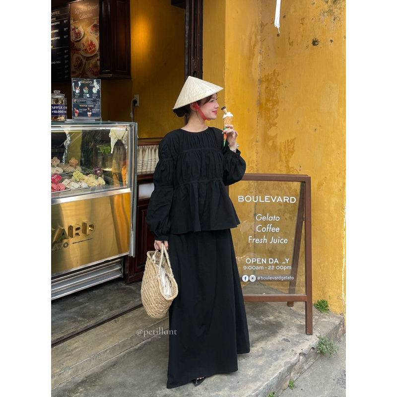 𝐒𝐞𝐫𝐞𝐧𝐚 𝐒𝐞𝐭 (Set áo nhún, chân váy chữ A suông) | BigBuy360 - bigbuy360.vn
