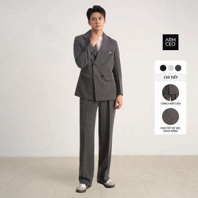 COMBO quần áo blazer kẻ sọc quần suông kẻ sọc ARMCEO dáng suông rộng hack dáng che khuyết điểm siêu tốt -SB02