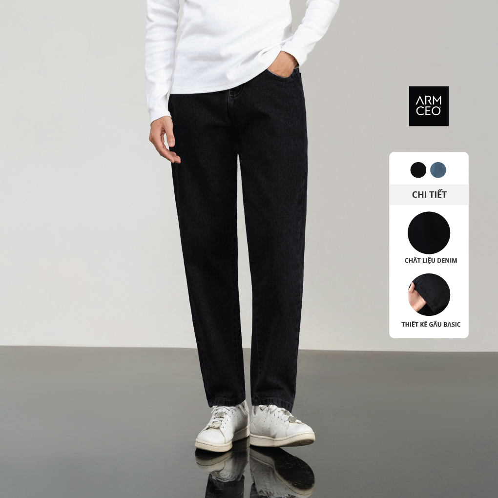 Quần jean baggy nam ARMCEO cạp cao chất liệu dày dặn đứng form chống bai xù - J01