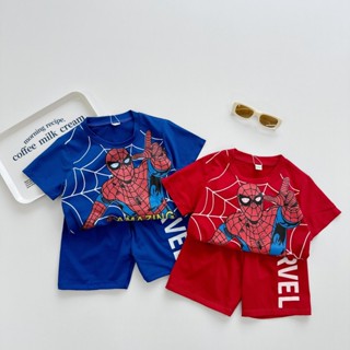 Bộ Cộc Tay Cho Bé Trai KANGMIN KIDS Vải Cotton 4C Hoạ Tiết Siêu Nhân Người Nhện, Đồ Bộ Ngắn Tay Cho Bé Mặc Hè K01