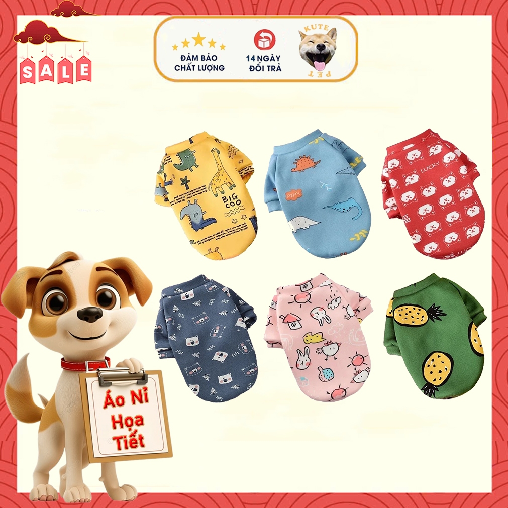 Áo Cho Chó Mèo Mùa Đông, Thiết Kế Xinh Xắn Đáng Yêu Họa Tiết Hoạt Hình