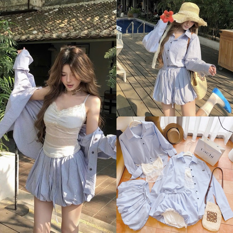 [ set sơmi 3 món kèm quần ] SET SƠMI IN HÌNH 3 MÓN