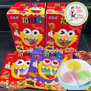 Hộp 20 gói x5 que kẹo kéo mạch nha hoa quả, kẹo kéo que vị hoa quả gói 5 que sỉ đồ ăn vặt