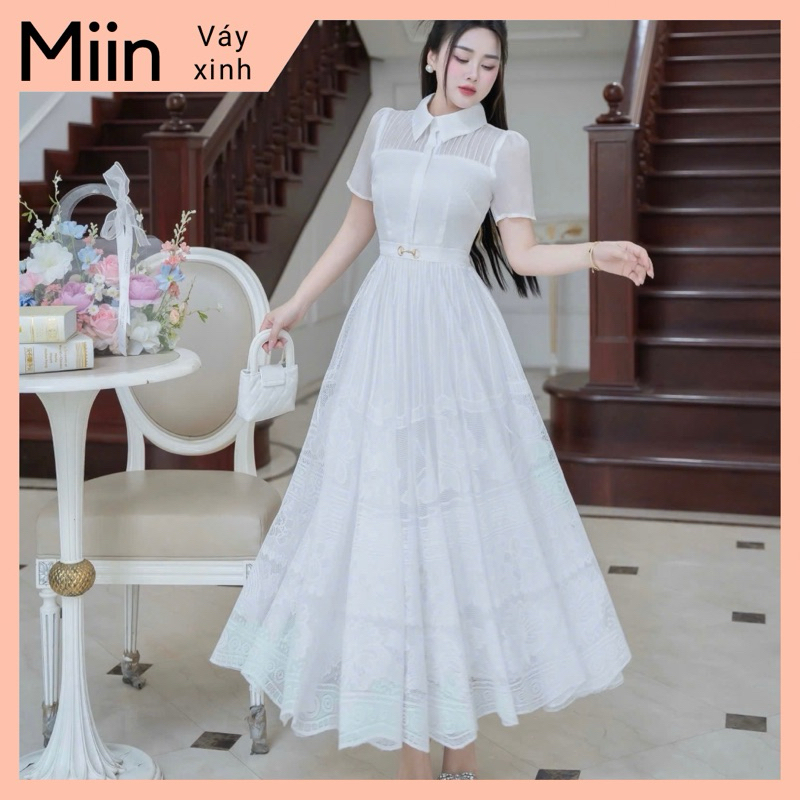 Váy maxi chân dập ly xoắn cổ
