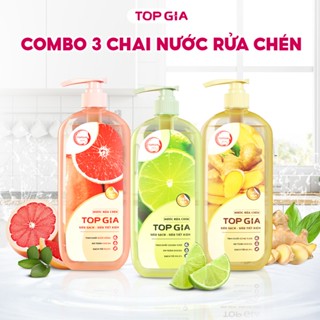 Nước rửa bát Top Gia 3 mùi hương dung tích 1kg, không kích ứng da, sạch an toàn, bảo vệ da tay