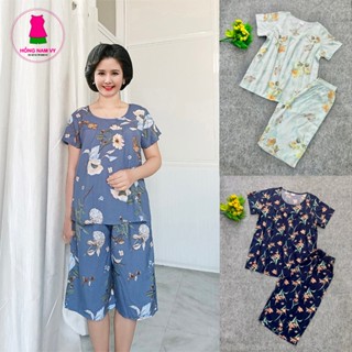 Đồ bộ trung niên tole lanh 2 da lửng ống rộng tay ngắn 48-75kg