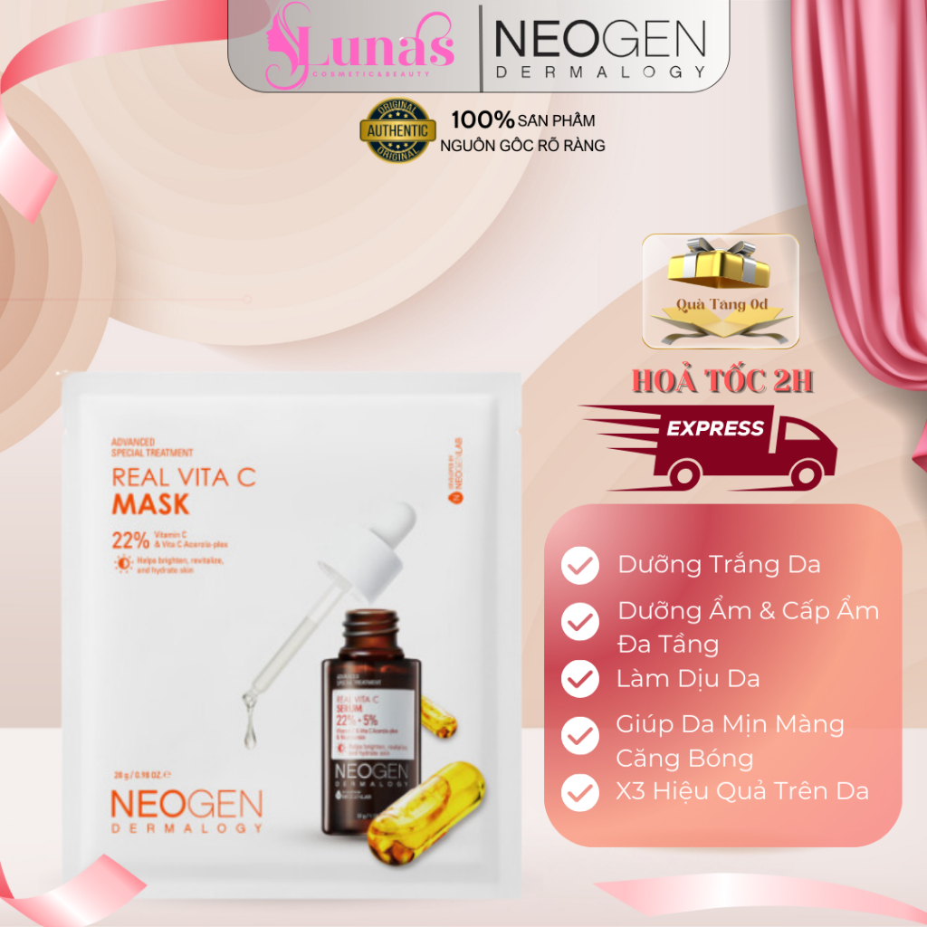 Mặt Nạ Neogen Serum X3 Dưỡng Trắng Mờ Thâm Neogen Real Vita C Mask 22% 33ml Hàn Quốc