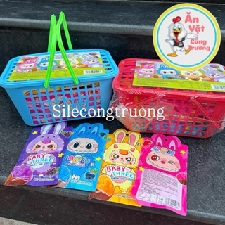 Giỏ xách 30 gói thạch nước dừa vị trái cây labubu, nước thạch dừa mix vị trái cây labubu tặng giỏ xách