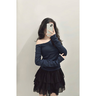 Áo tay dài trễ vai body chất thun gân tăm có size