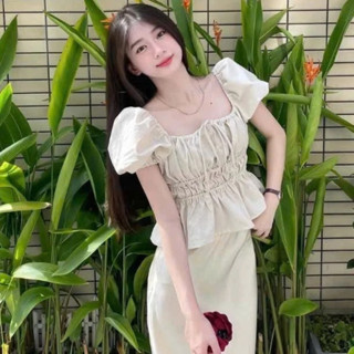 Áo kiểu tay bồng cột nơ chất linen, Áo babydoll tiểu thư bo chun thân xinh xắn MA329