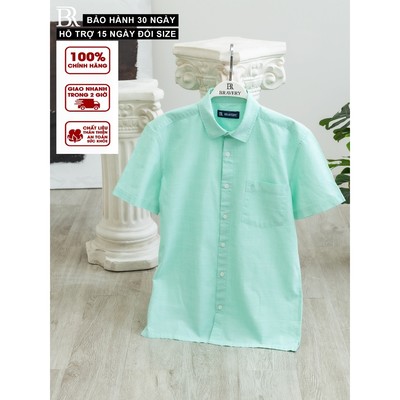 Áo sơ mi linen tay ngắn màu xanh ngọc mềm mịn thoáng mát, form regular - Bravery