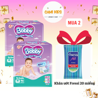 COMBO 2 Tã bỉm quần Bobby Ultra+ siêu khô thoáng Tặng 1 khăn ướt Fressi 20 miếng size S/M/L/XL Cami kids shop