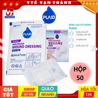  ✅  HỘP  Băng Gạc Vô Trùng PLAID Non-woven Wound Dressing With Pad | Bảo vệ vết thương lớn -VT1013 