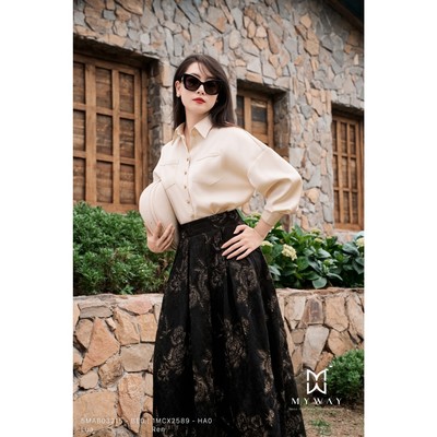 Áo Sơ Mi Nữ MY WAY Lụa Cổ Đức Có Túi Ngực Dài Tay Cao Cấp 5MAB03215