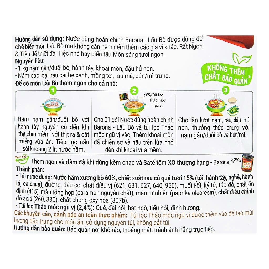 Nước dùng hoàn chỉnh lẩu bò Barona gói 164g [Hà Nội giao hàng hỏa tốc] - Ảnh 5