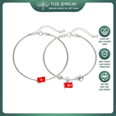 Lắc tay bạc nam, nữ TLEE s925 dây mì tròn dày lá cờ đỏ sao vàng Quốc Kỳ Việt Nam TLEE JEWELRY LT0378