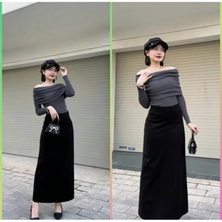   BIGSIZE  Chân váy chữ A dáng dài midi chất Umi hàn co dãn xẻ tà sau lung chun dài 88cm 