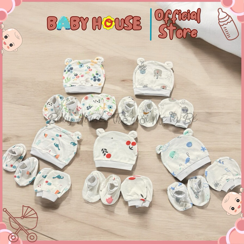 set mũ kèm bao tay bao chân cho bé