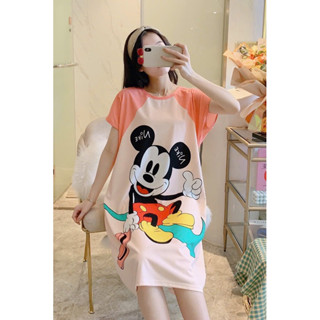 Đầm ngủ Bigsize hoạt hình dễ thương chất thun mịn mát không pha nilon, dài váy 100cm