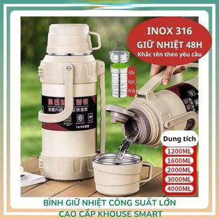 Bình giữ nhiệt inox 316 dung tích lớn 4000ml có tay cầm và nắp cốc uống nước tiện lợi 48 giờ