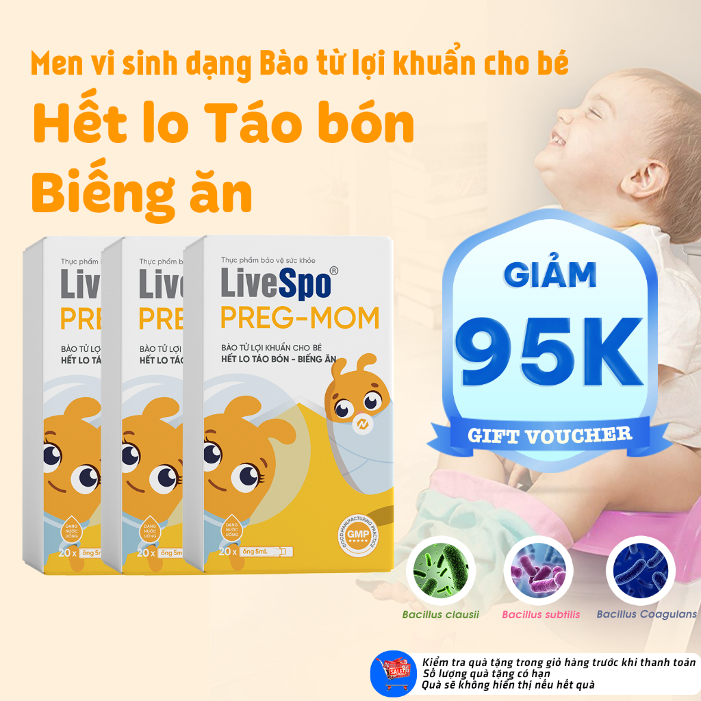 Combo 3 hộp Men vi sinh chứa Bào tử lợi khuẩn LiveSpo Pregmom cho bé Táo bón, Biếng ăn (20 ống)