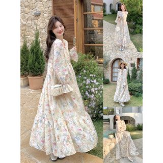 Đầm Hoa Nữ Dáng Dài Cổ V Kiểu Pháp Đi Chơi Đi Biển V102, Váy Babydol Nữ Bánh Bèo Ren Hoa Nhí Có Sẵn Lekemqc