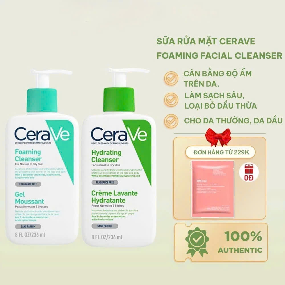 [TẶNG MẶT NẠ] Sữa Rửa Mặt Cerave Dịu Nhẹ,Srm Cerave Sữa Rửa Mặt Lành Tính Sạch Sâu Dành Cho Da Thườn