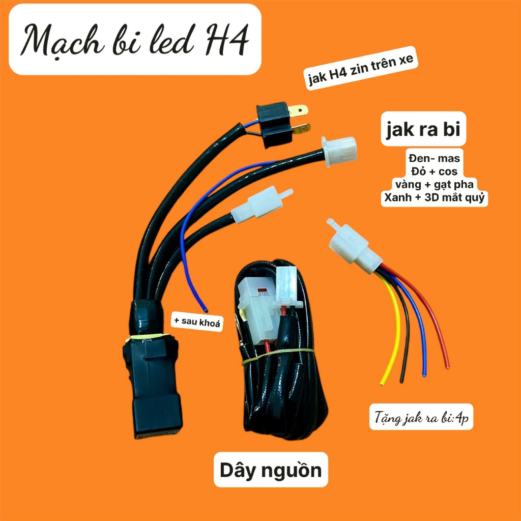 Bộ Dây Nguồn H4 ( mạch H4 ) Cấp Điện Cho Bi Cầu Led các xe