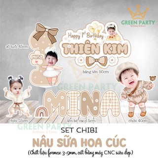 Set Chibi  Sinh Nhật Tone Nâu Sữa Bé Trai Bé Gái