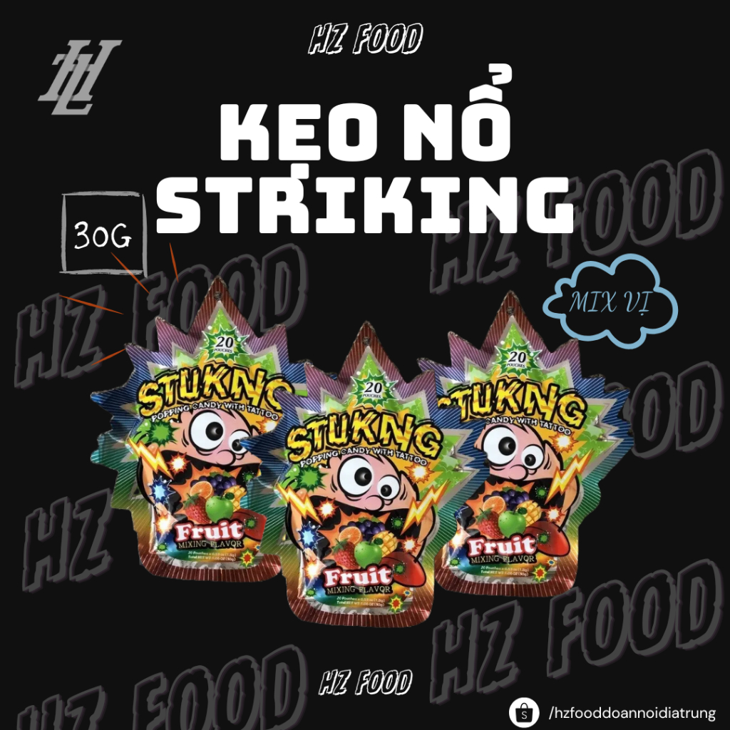 Combo 5 Gói Kẹo Nổ Striking Popping Candy 30g Mix Vị Hoa Quả - HZ FOOD Đồ Ăn Nội Địa Trung Quốc