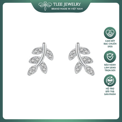 Khuyên tai bạc nữ TLEE  cành lá nhỏ đính đá CZ lấp lánh sang trọng TLEE JEWELRY B0546
