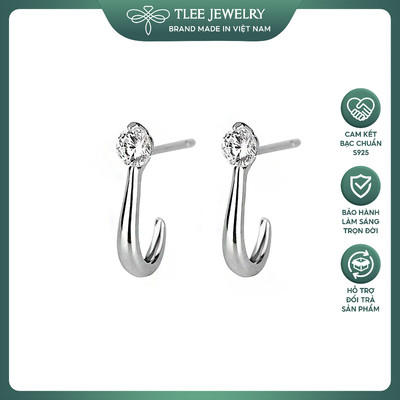 Khuyên tai bạc nữ TLEE  dáng móc câu đính nụ đá tròn TLEE JEWELRY B0547