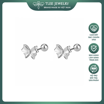 Khuyên tai bạc nữ TLEE nơ thắt trơn chốt ren bi vặn dịu dàng, cá tính TLEE JEWELRY B0549