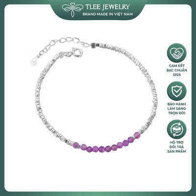 Lắc tay bạc TLEE hạt vỡ mix đá tourmaline tự nhiên thạch anh tím sang trọng, tinh tế TLEE JEWELRY LT0414