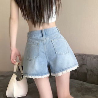  Quần Sọt jeans nữ dáng phồng phối kiểu Quần Sooc Jean Phối Viền Ren 