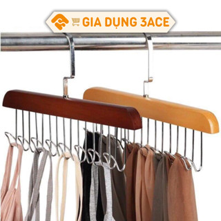 Móc gỗ treo áo 2 dây, khăn, thắt lưng, cà vạt đa năng giá treo 8 mắc tiện lợi giúp gọn tủ quần áo