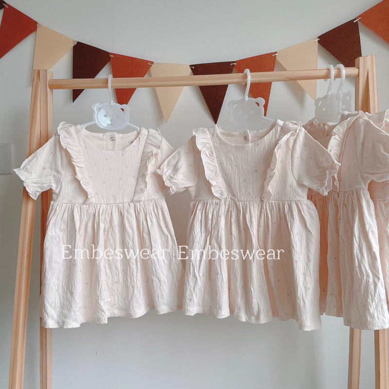 Đầm Váy hoa nhí dễ thương cộc tay hiệu Castro xuất dư Uk cho bé gái chất liệu 100% cotton