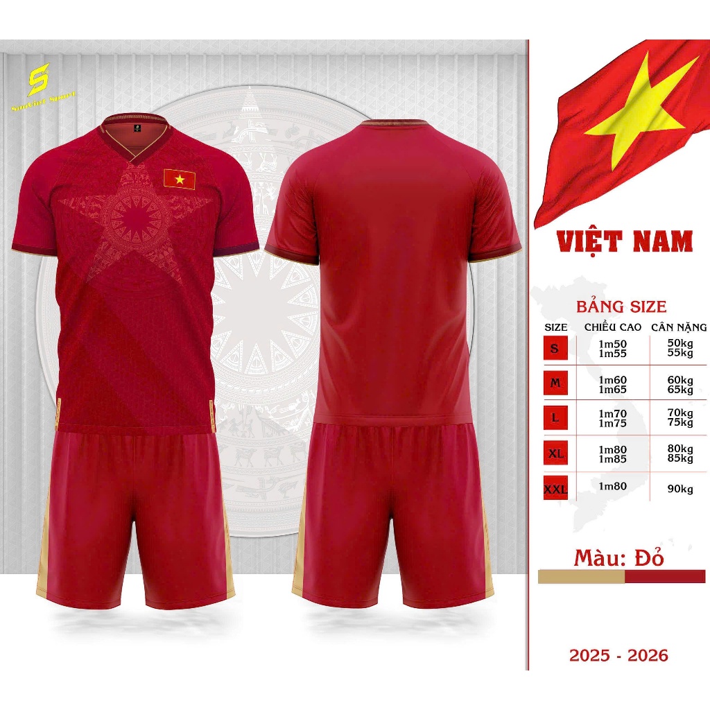 Bộ quần áo đá banh VIỆT NAM người lớn, Bộ đá bóng Việt Nam mới nhất hiện nay,Vải thun lạnh cao cấp