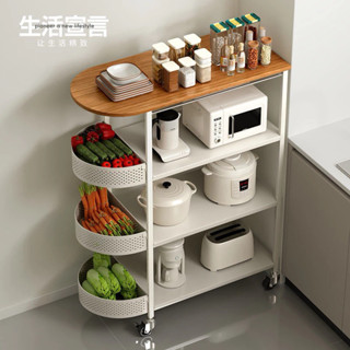 Kệ xe đẩy nhà bếp mới, kệ bếp đa năng kệ để lò nướng kèm giỏ Kệ để đồ nhà bếp có ngăn tủ mặt gỗ đẹp