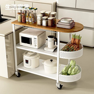 Kệ xe đẩy nhà bếp mới, kệ bếp đa năng kệ để lò nướng kèm giỏ Kệ để đồ nhà bếp có ngăn tủ mặt gỗ đẹp