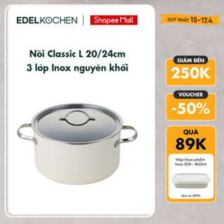 Nồi inox 3 lớp nguyên khối Edelkochen Classic L Collection size 20,24cm – Màu Mid Ivory