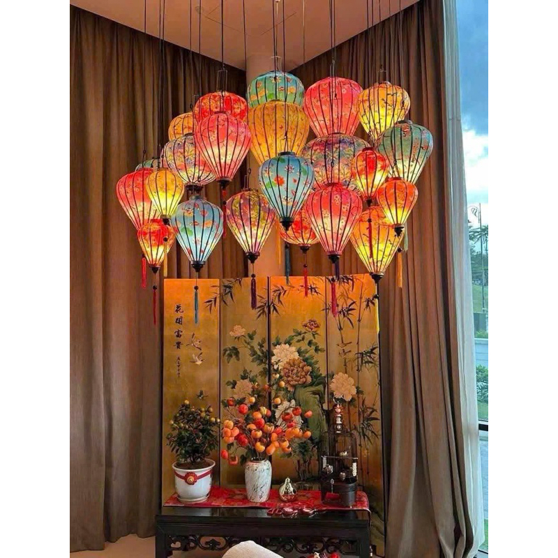 đèn lồng hội an phi 3d thổ cẩm chuyên trang trí nhà cửa chàu miếu treo tết trung thu (30,40,45cm)