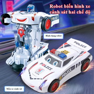 Xe Đồ Chơi Cảnh Sát Robot Biến Hình Có Nhạc, Đèn LED Xoay 360 Độ, Quà Tặng Cho Trẻ Em