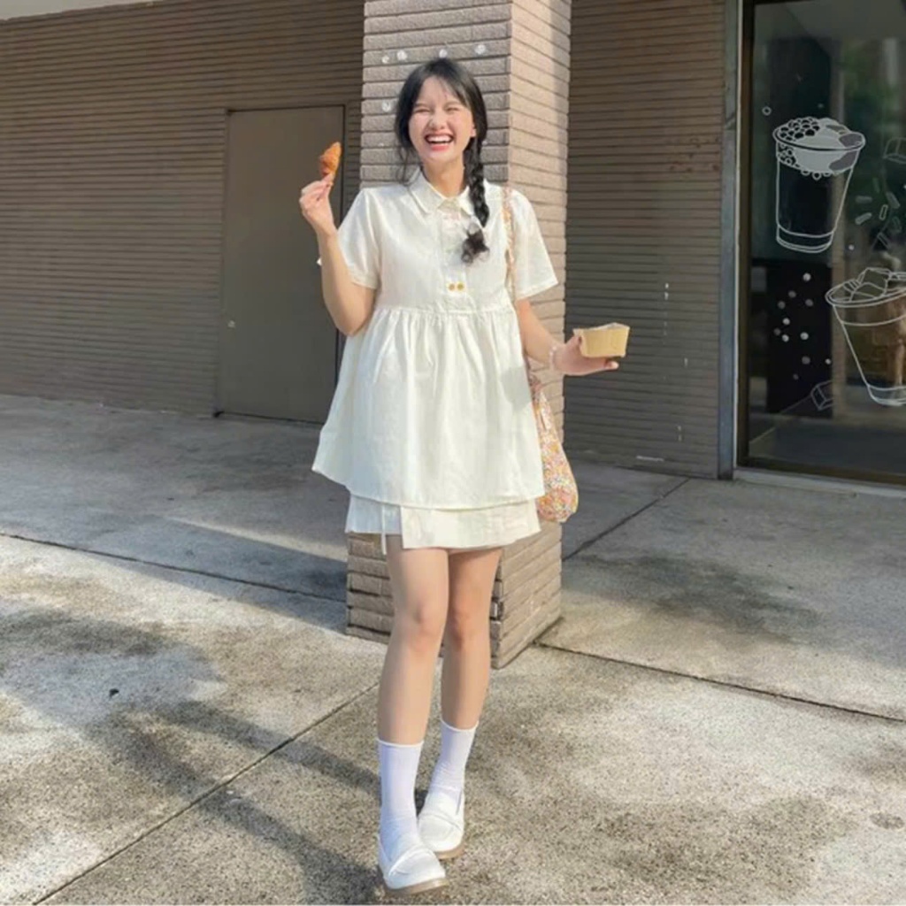 Áo babydoll xếp ly cổ sen A325, áo sơ mi kiểu nữ Hàn Quốc