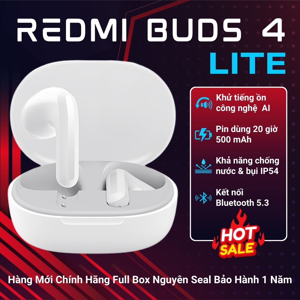 Tai Nghe Bluetooth Xiaomi Redmi Buds 4 Lite - Lọc Ồn, Sạc Nhanh, Thời Lượng Pin 20h - BH 1 năm