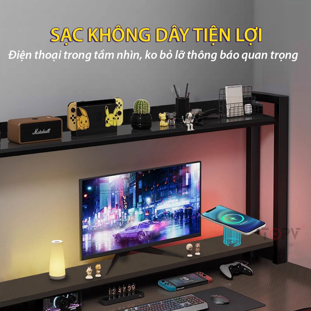 Kệ màn hình kiêm kệ để bàn làm việc giá sách decor để đồ 2 tầng gỗ nhỏ tủ trang trí bàn học trắng | BigBuy360 - bigbuy360.vn